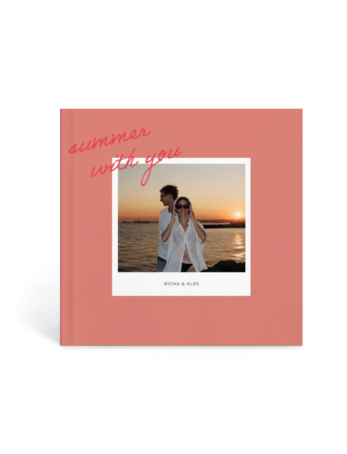 custom summer memory album, personalized Richa and Alex book, couple summer gift, premium photo book